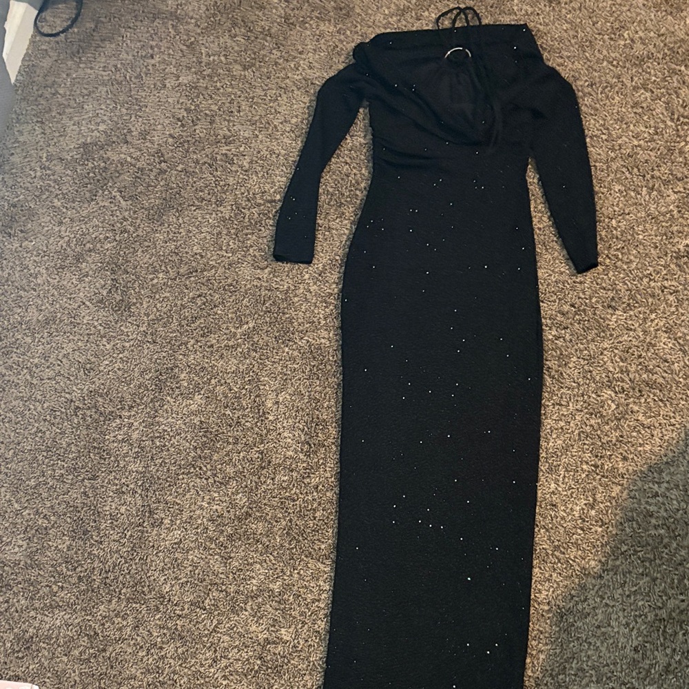 Fashion Nova Black Long Sleeve Sparkle Maxi Dress